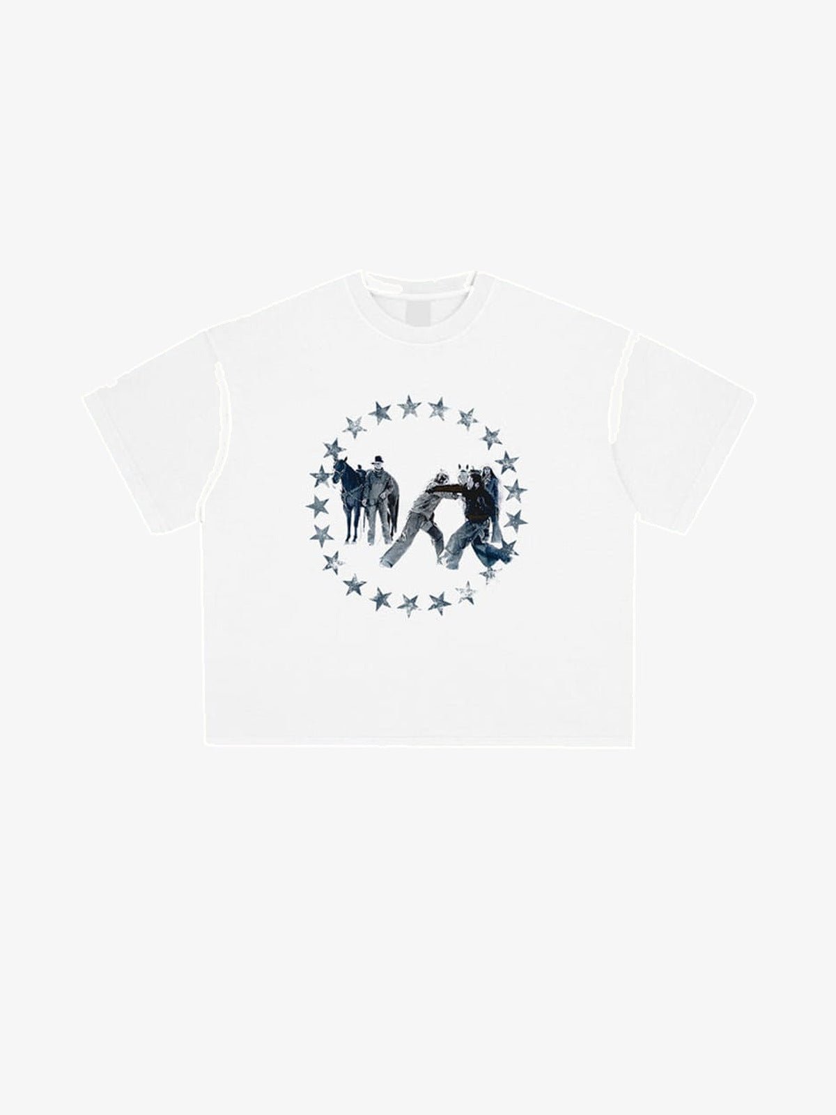 Cropped Boxy T-Shirt mit Western-Stern-Grafik – Weiß, Vorderansicht | XoKool