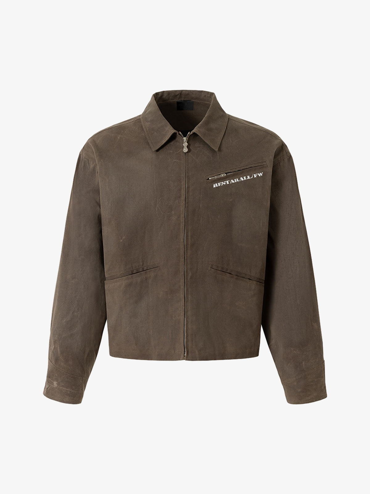 Cropped Brown Canvas Work Jacket – Brown, front view | XoKool