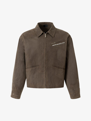 Cropped Brown Canvas Work Jacket – Brown, front view | XoKool