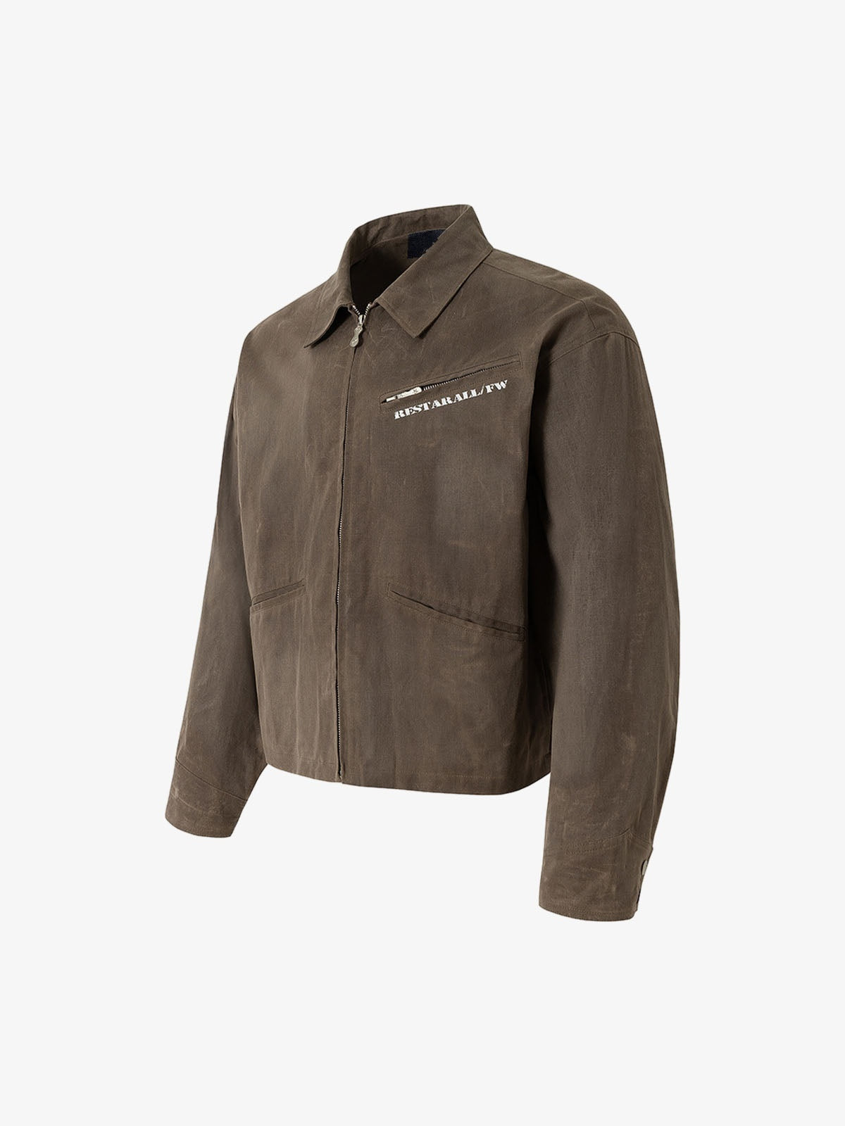 Cropped Brown Canvas Work Jacket – front 3/4 view | XoKool