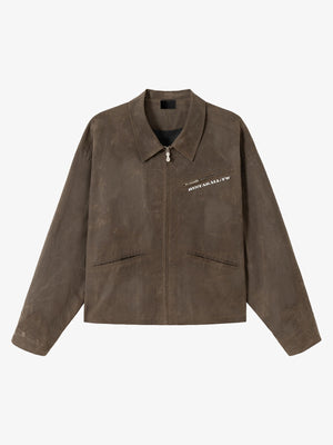 Cropped Brown Canvas Work Jacket – front view flat | XoKool