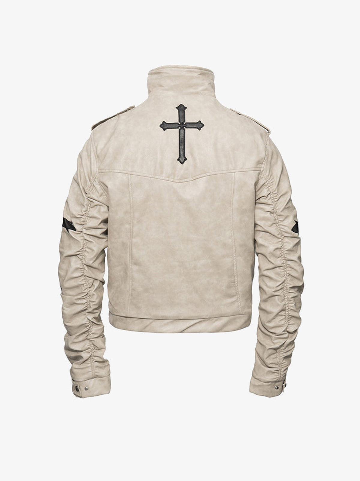 Kunstlederjacke mit Cross Patches – Creme, Rückansicht mit Kreuz | XoKool