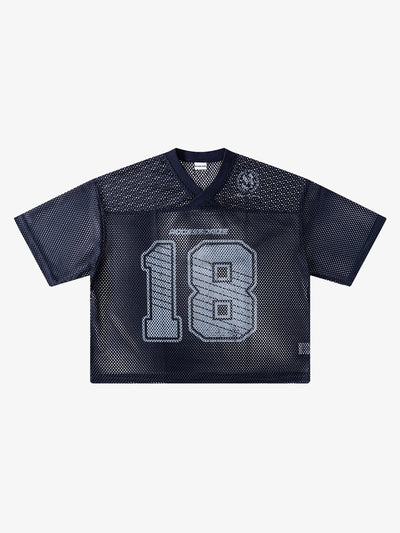 Cropped Mesh Football Jersey with Distressed Number