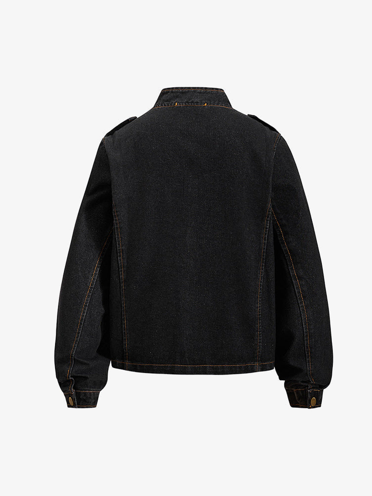 Cropped Military Jeansjacke mit Druckknopf-Riemen – Washed Schwarz, Rückseite | XoKool