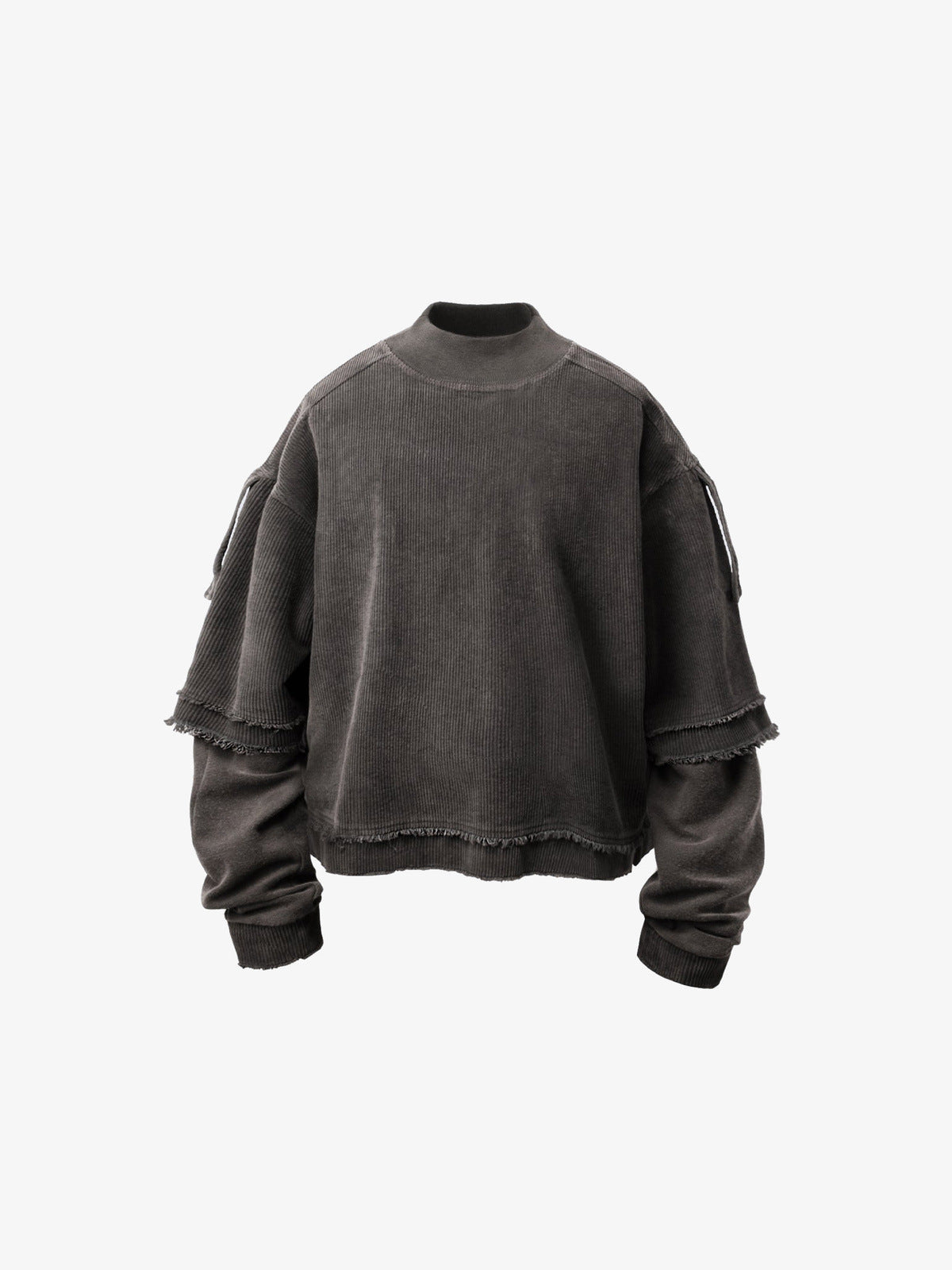 Cropped Mock Neck Sweatshirt with Layered Sleeves – Brown-grey, front view | XoKool