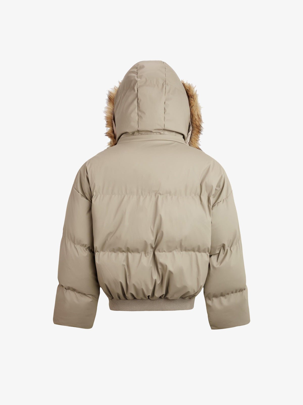 Cropped fur hood puffer – Beige, back view | XoKool