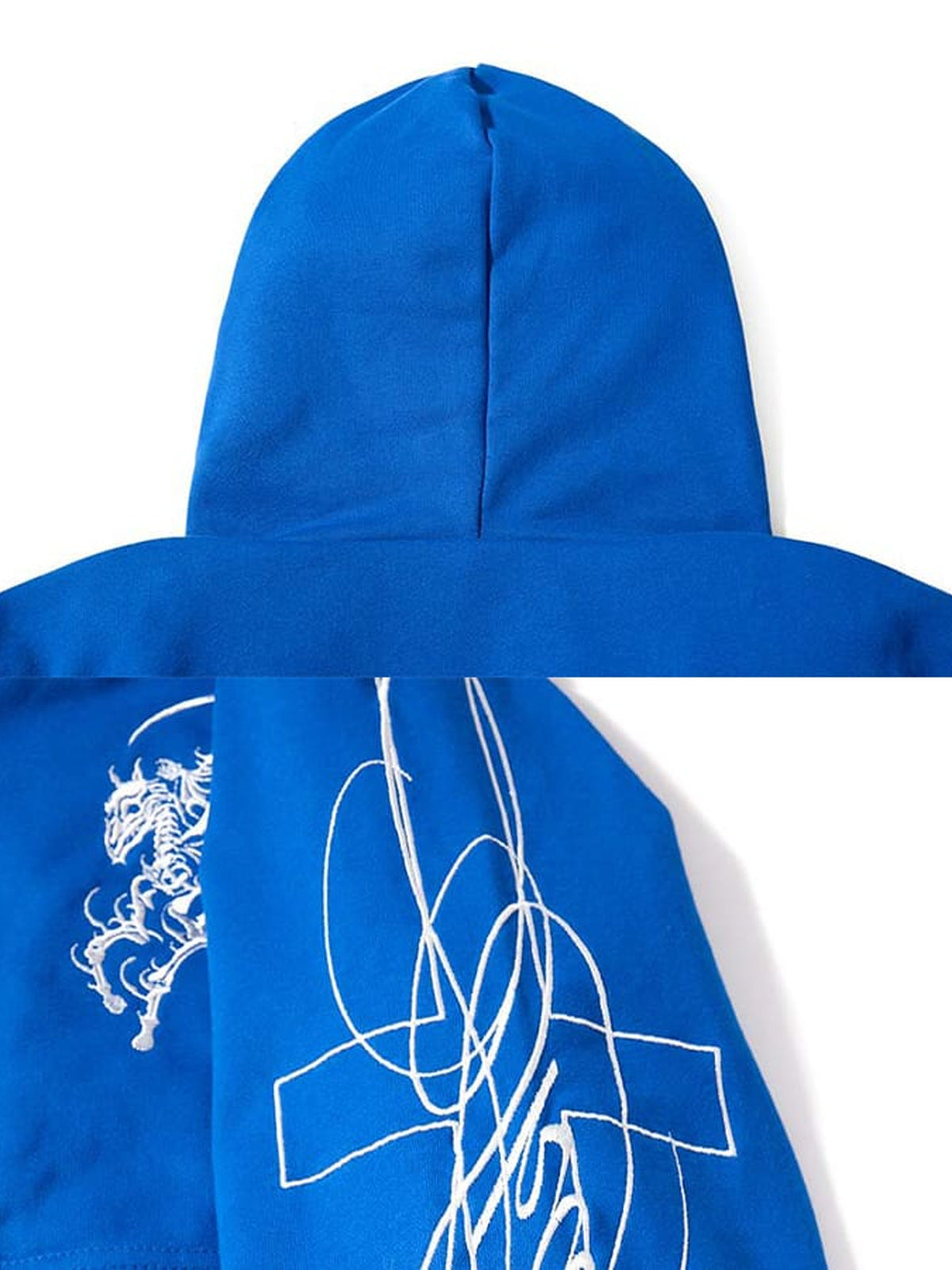 Skeleton Zip Hoodie – Königsblau, Kapuzenrückseite und Ärmel-Print im Detail | XoKool
