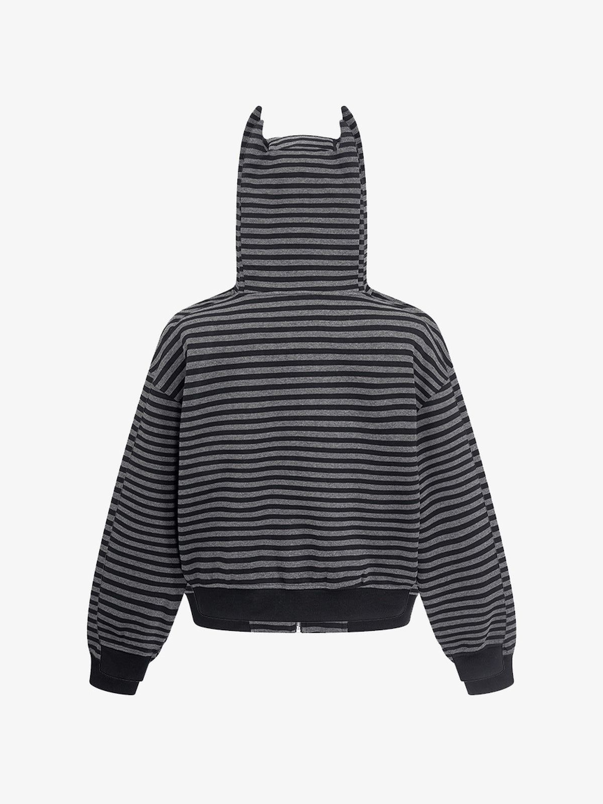 Cropped gestreifter Zip Hoodie mit Teufelshörnern – Rückansicht | XoKool