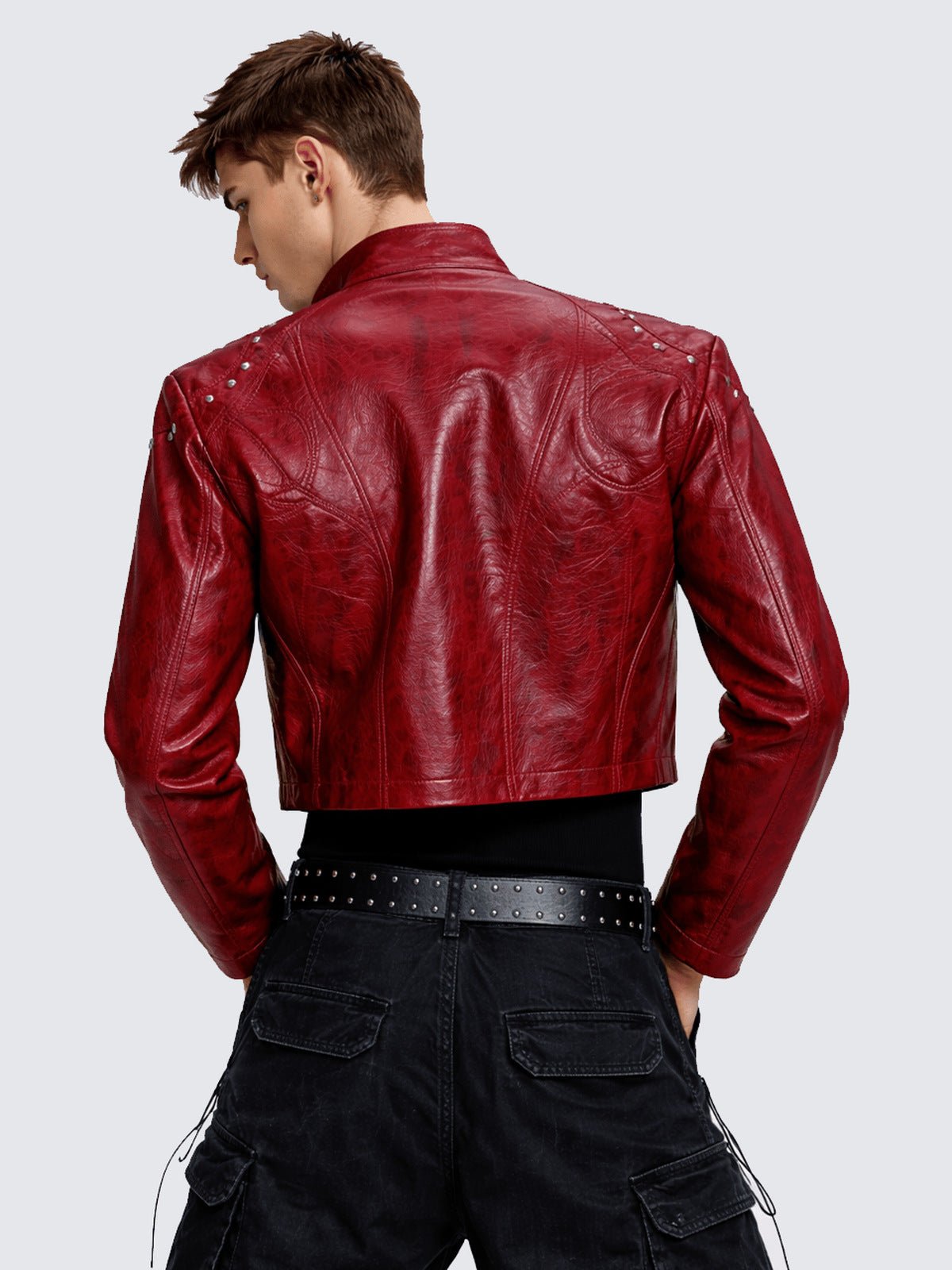 Studded racer jacket – Red, on model, back | XoKool