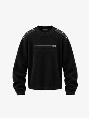 Kurzer Waffelstrick-Pullover mit Nieten an den Schultern – Vorderansicht | XoKool
