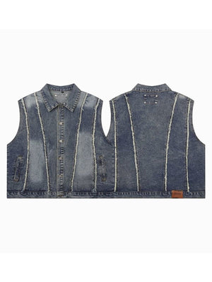 Washed Jeansweste – Blau, vorne und hinten | XoKool