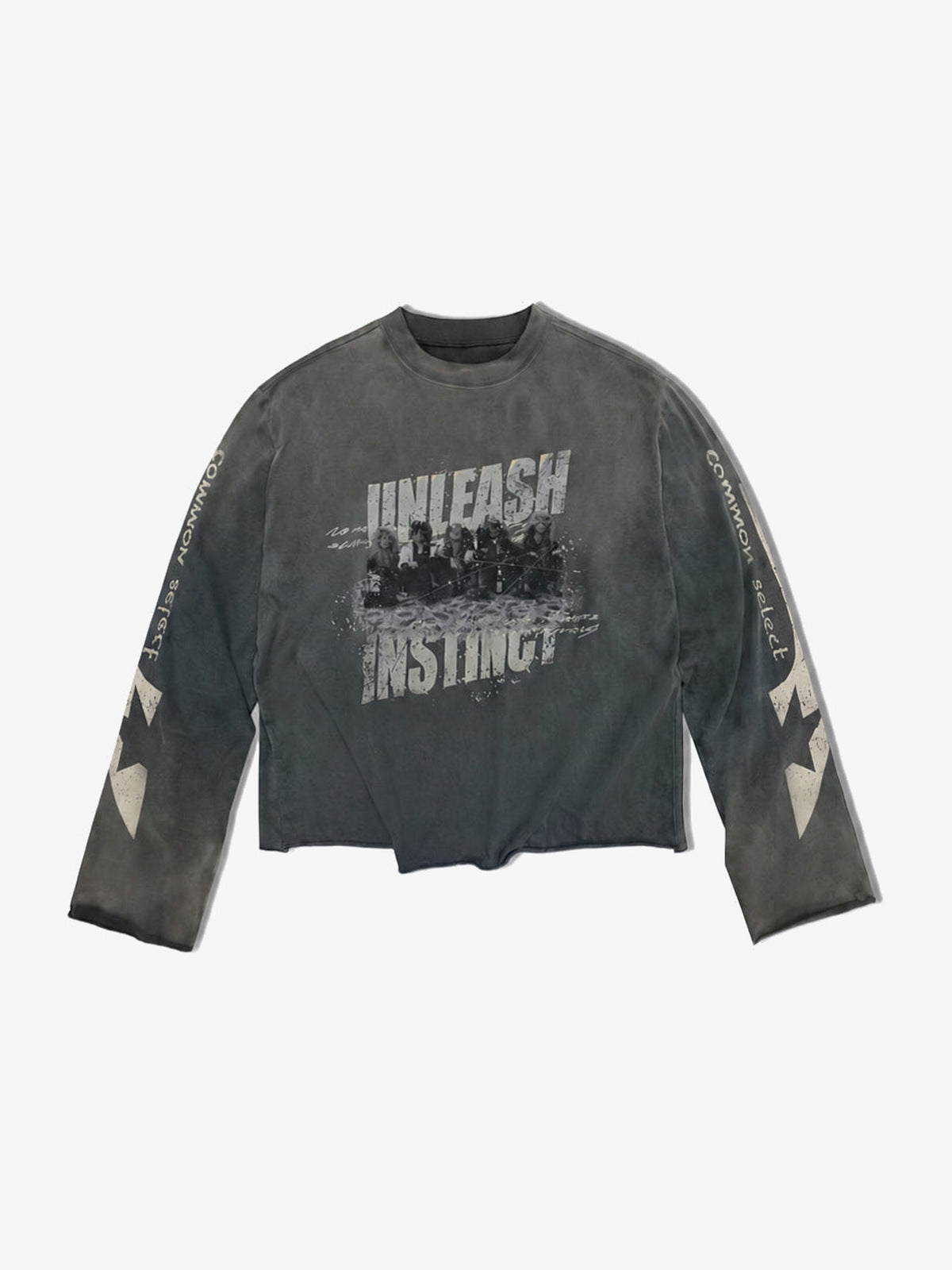 Cropped Washed Longsleeve mit Graphic Print – Anthrazit, Vorderseite flach | XoKool