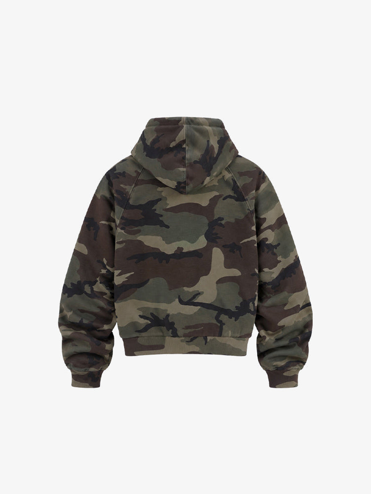 Cropped Zip Hoodie in Woodland Camo – Rückseite flach | XoKool