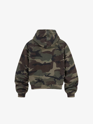 Cropped Zip Hoodie in Woodland Camo – Rückseite flach | XoKool