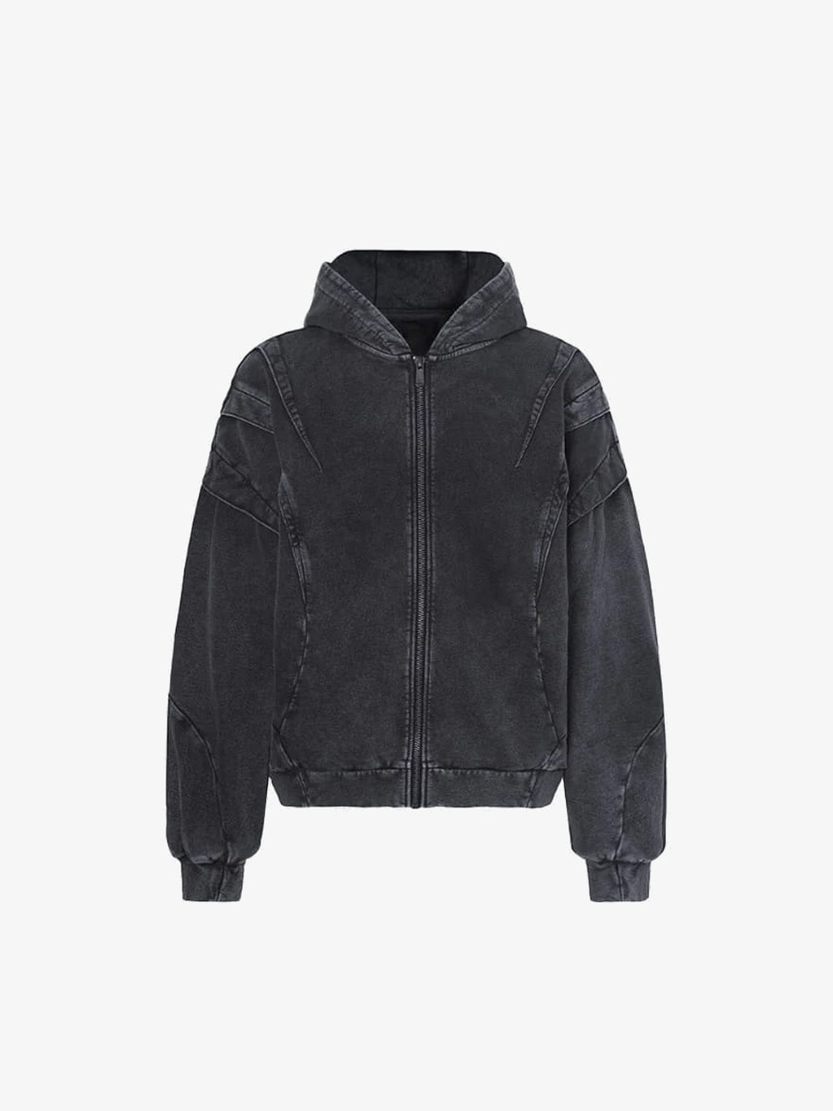 Cropped Zip Hoodie und Baggy Distressed Jeans im Set – Hoodie flach, Vorderseite | XoKool