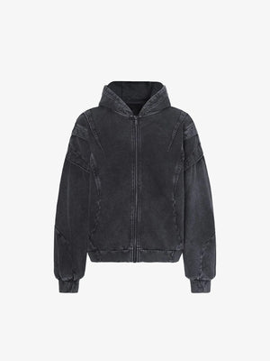 Cropped Zip Hoodie und Baggy Distressed Jeans im Set – Hoodie flach, Vorderseite | XoKool