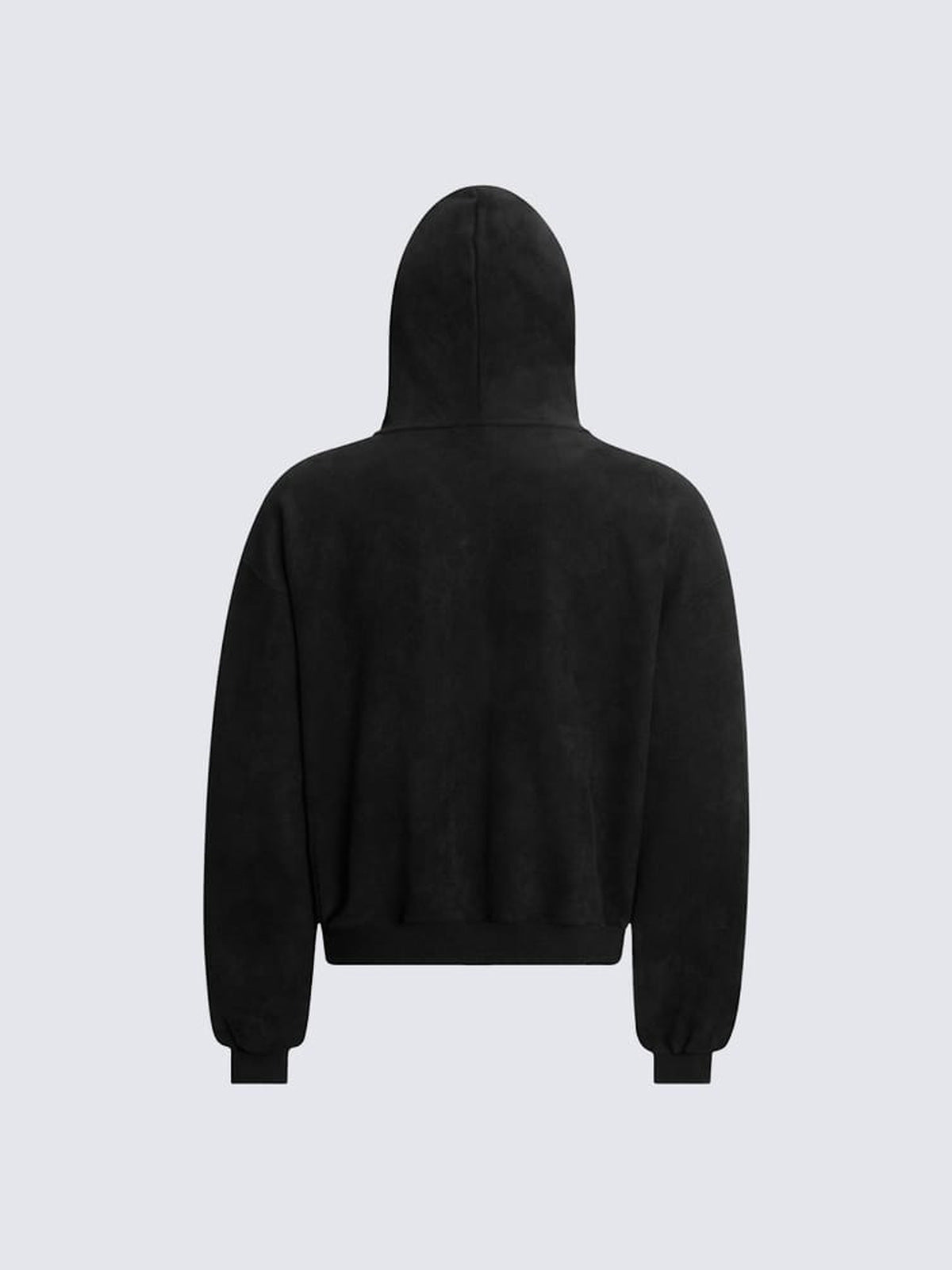Cropped Zip Hoodie mit Gothic-Stickerei am Ärmel – Schwarz, hinten flach | XoKool