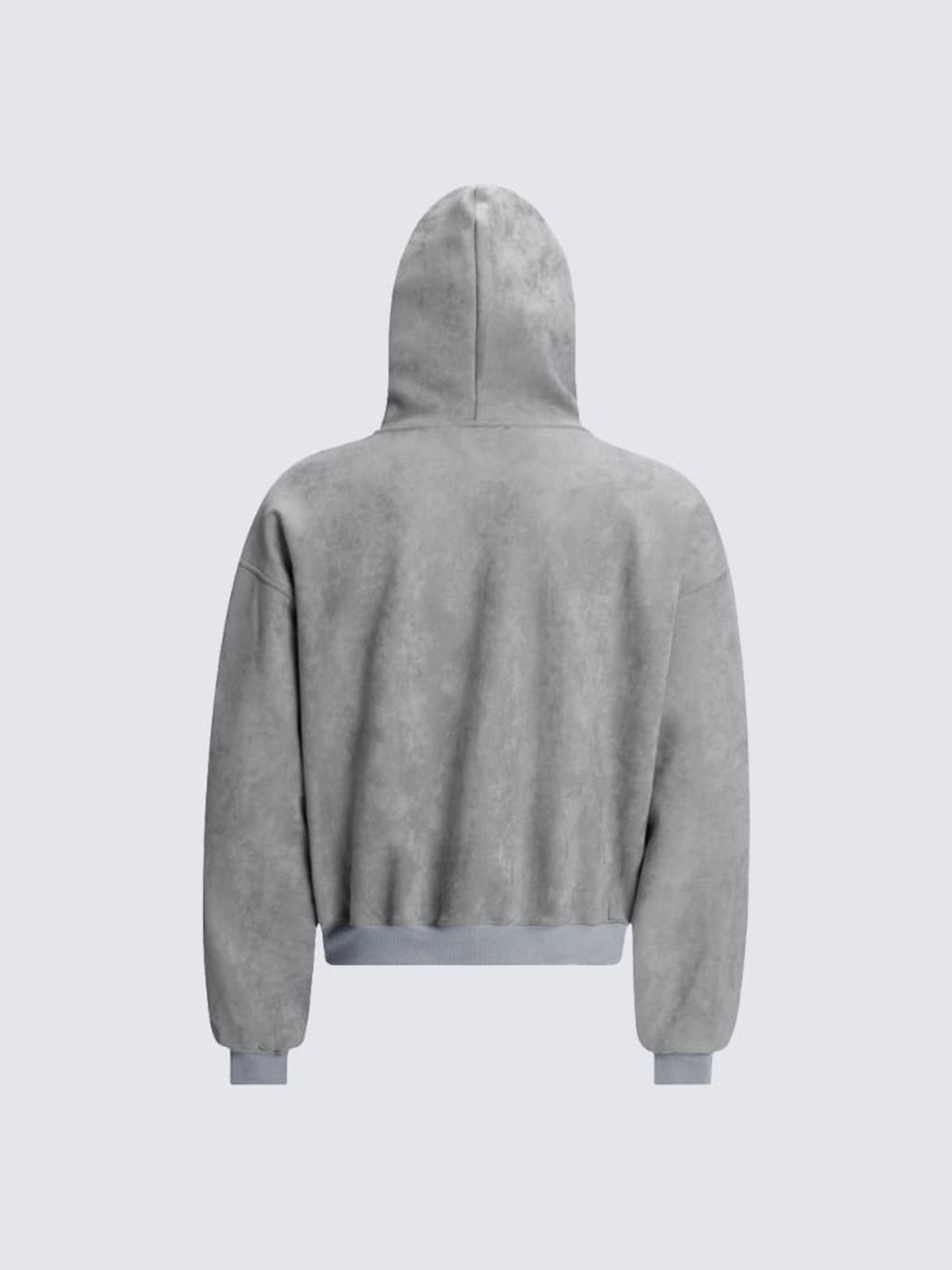 Cropped Zip Hoodie mit Gothic-Stickerei am Ärmel – Grau, hinten flach | XoKool