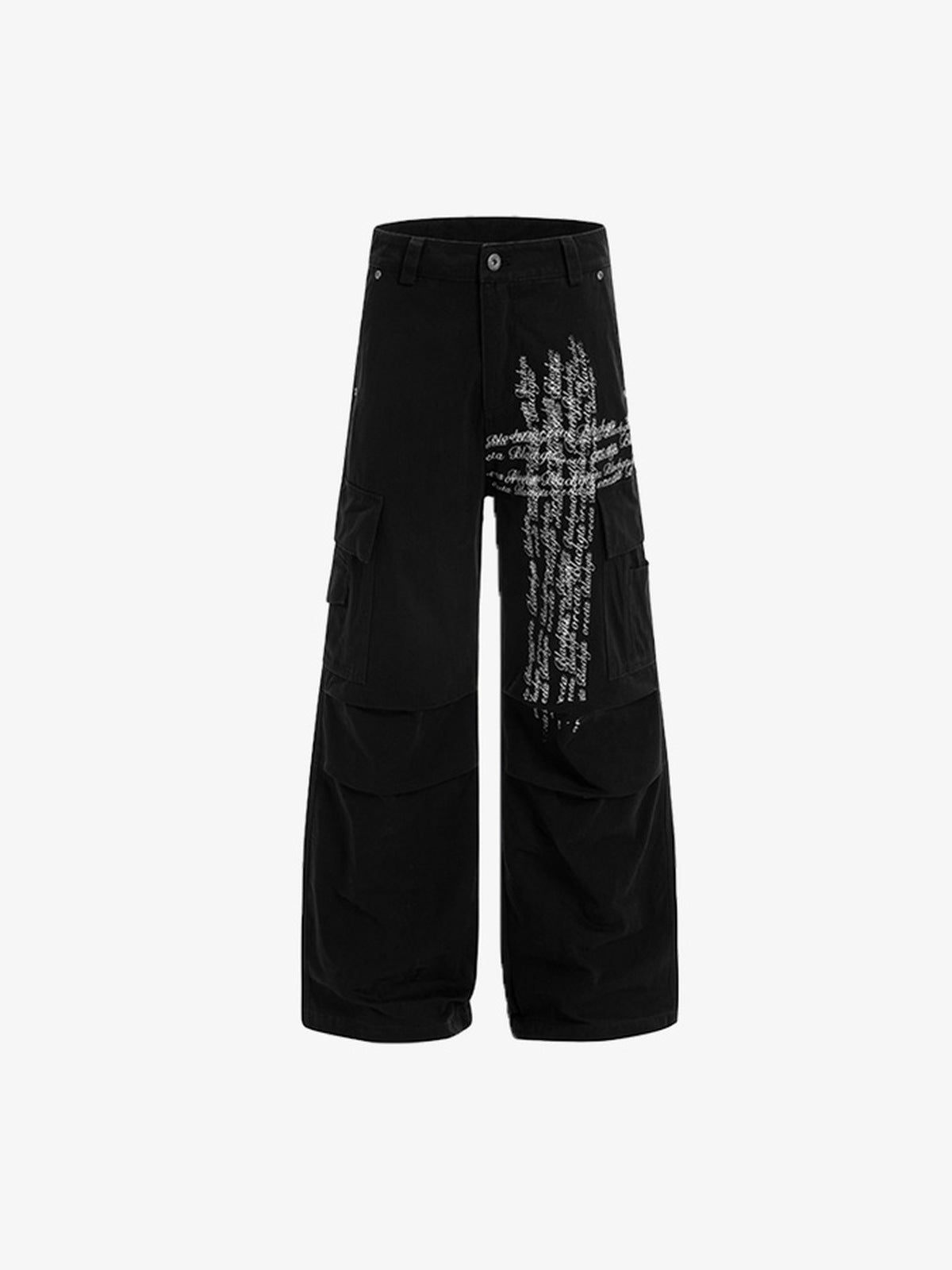 Cross print cargo pants – Black, front flat | XoKool