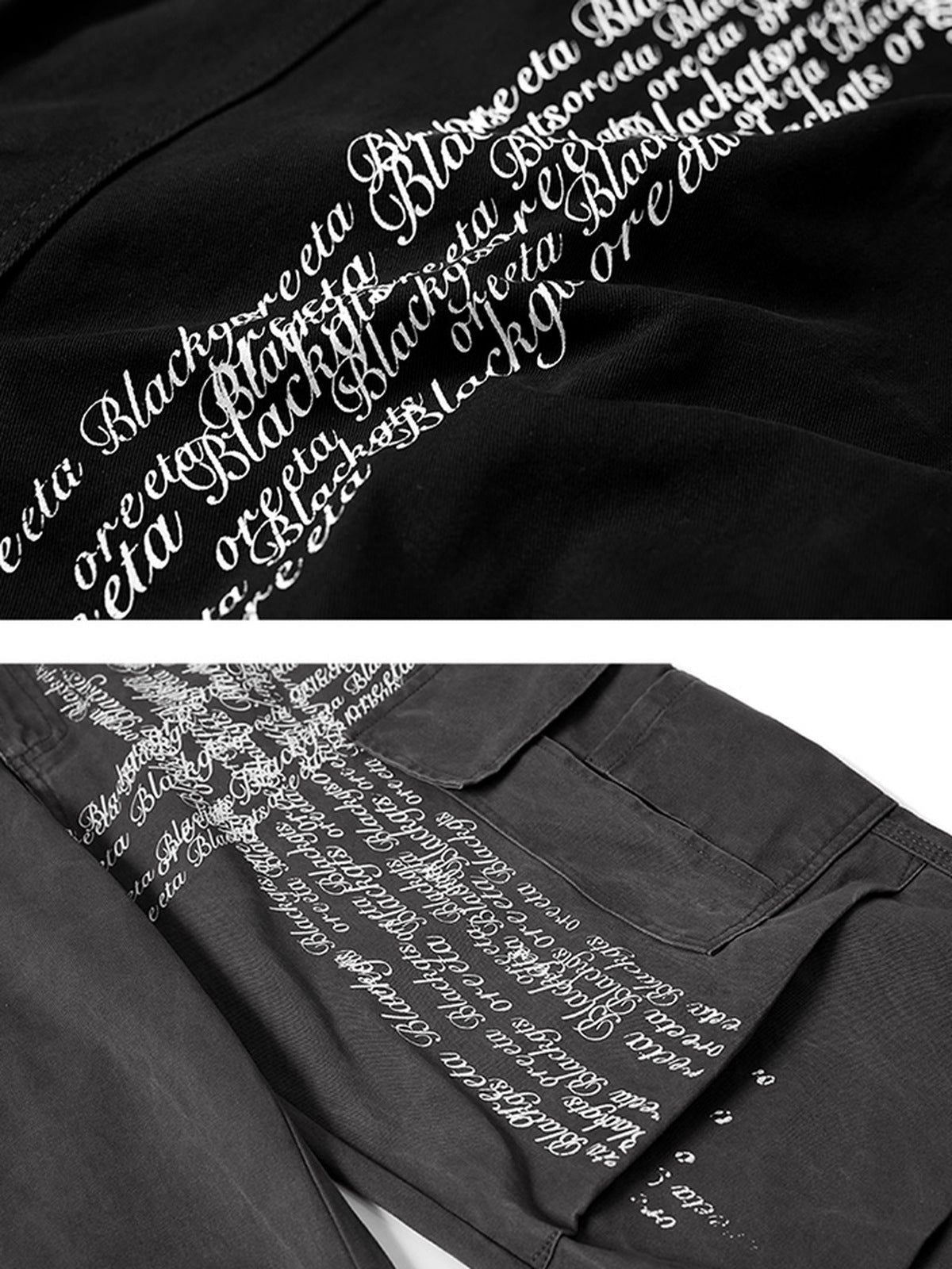 Cross print cargo pants – Print close-up (Black and Grey) | XoKool
