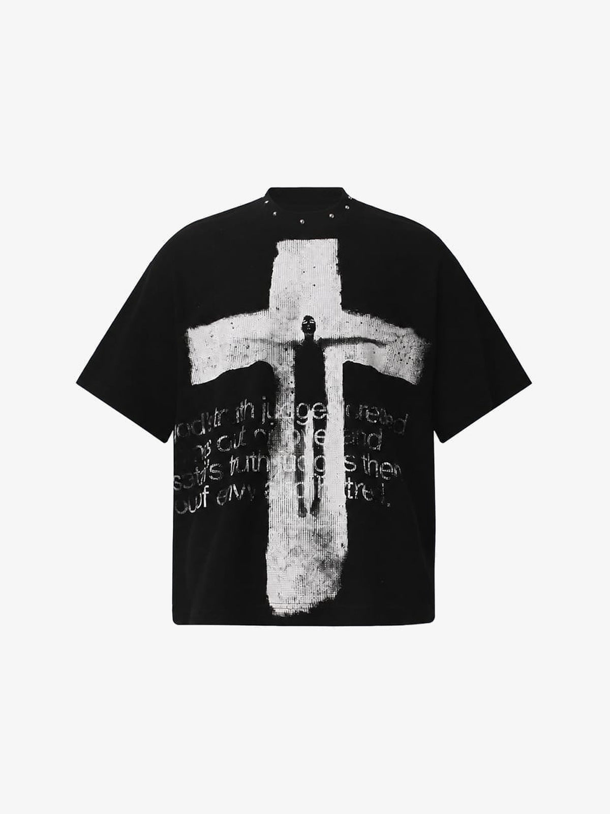 Cross T Shirt with Studded Neckline – Black, front | XoKool