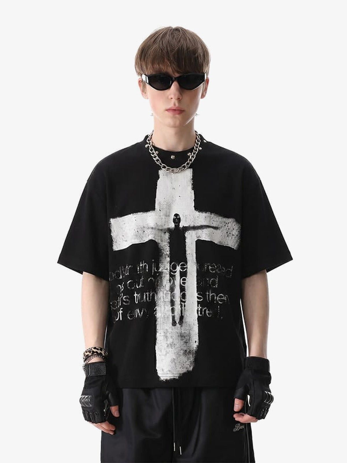 Cross T Shirt – Black, on model front | XoKool