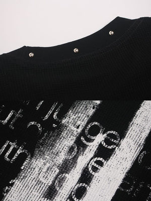 Cross T Shirt – neckline studs and print close-up | XoKool