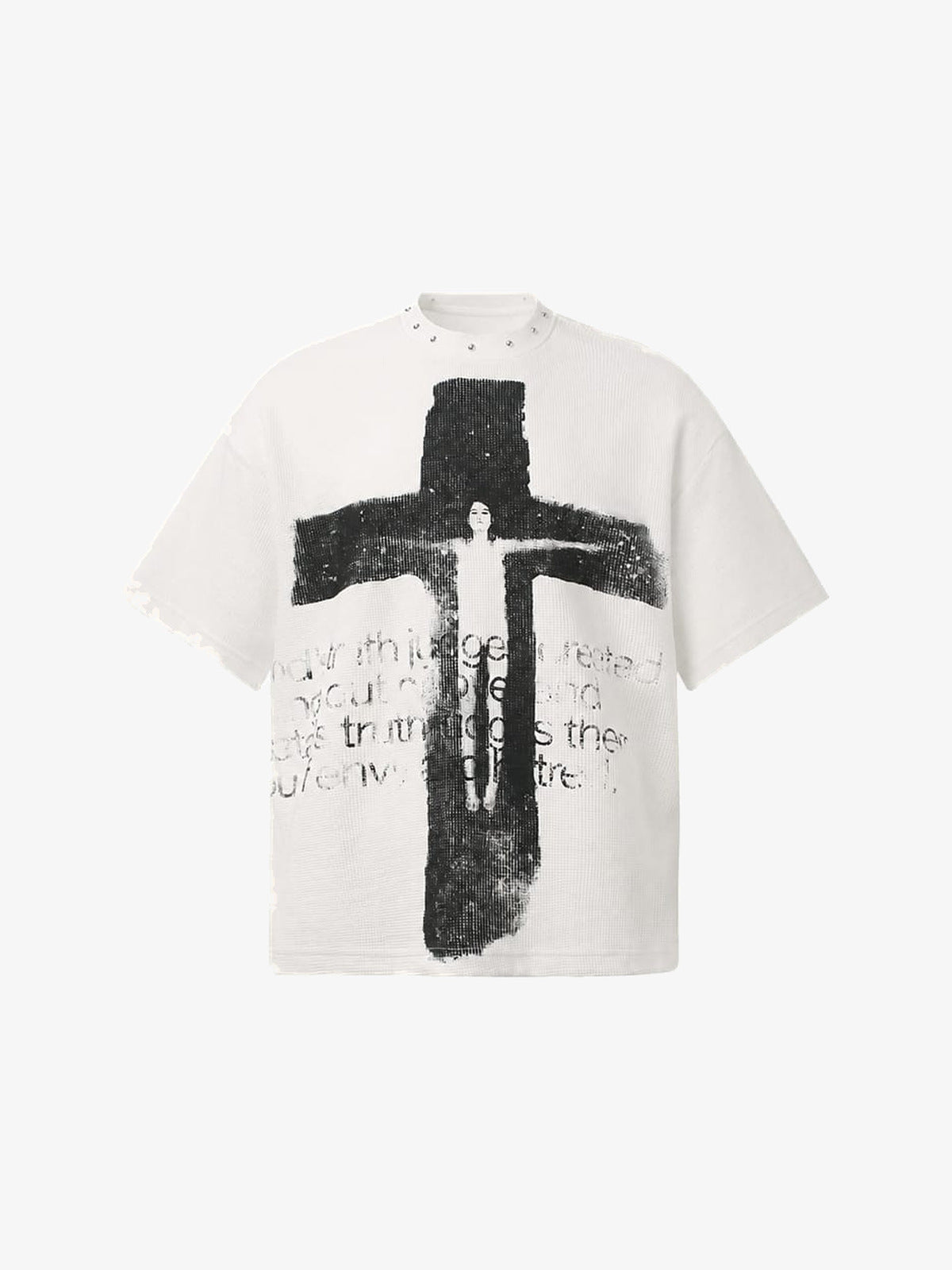 Cross T Shirt with Studded Neckline – White, front | XoKool