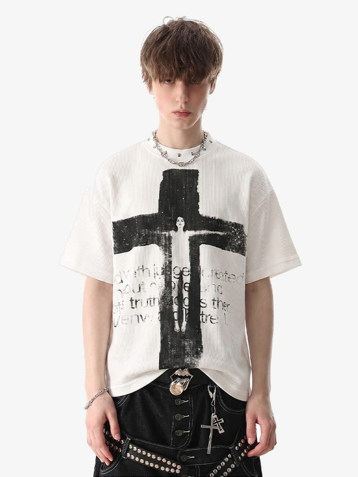 Cross T Shirt – White, on model front | XoKool