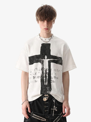 Cross T Shirt – White, on model front | XoKool