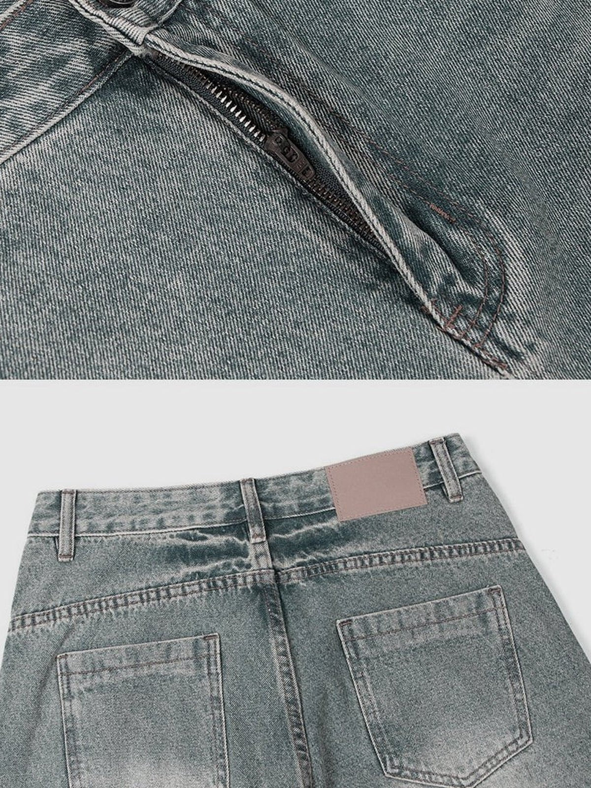 Jeans curvos – detalle de la bragueta y el parche trasero | XoKool