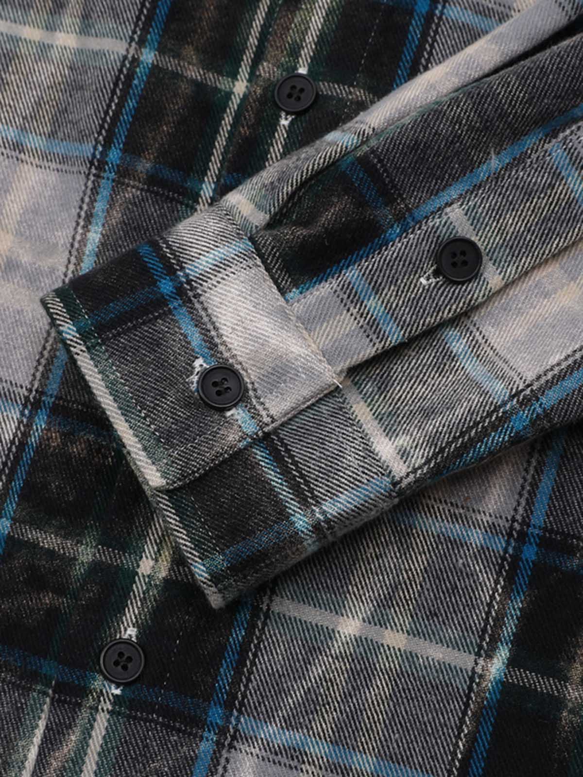 Street Washed Distressed Plaid Letter Print Long-Sleeve Shirt - image 5