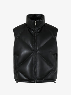 Minimalist Faux Leather Stand Collar Puffer Vest - thumbnail 1