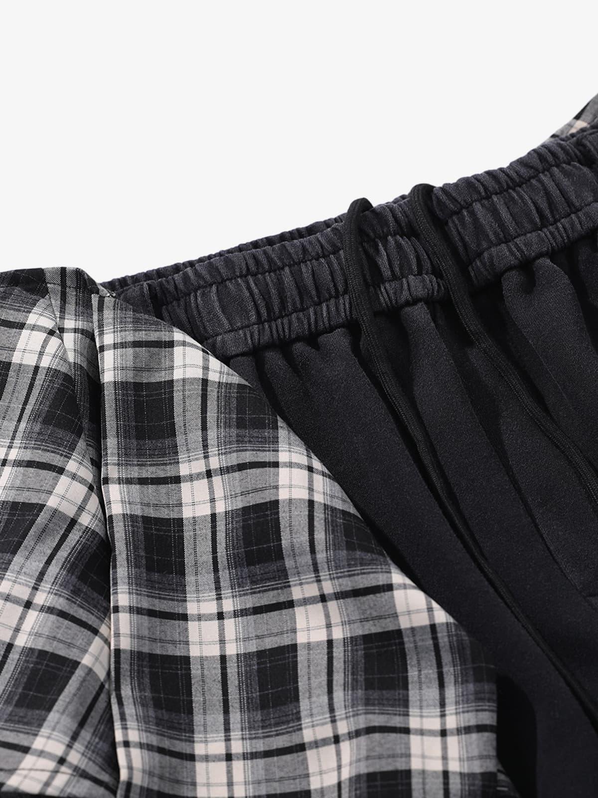 Retro Plaid Patchwork Tie-Belt Wide-Leg Barrel Pants - image 8