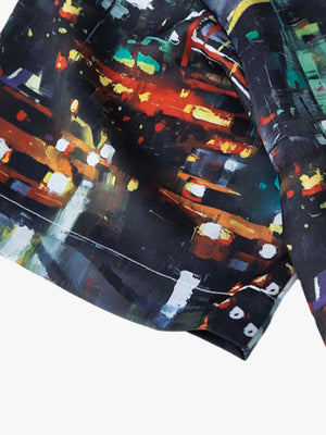 Night Scene Oil Painting Full-Print Short-Sleeved Shirt - thumbnail 3