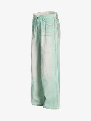 Mint Green Baggy Jeans with Faded Wash – side view | XoKool