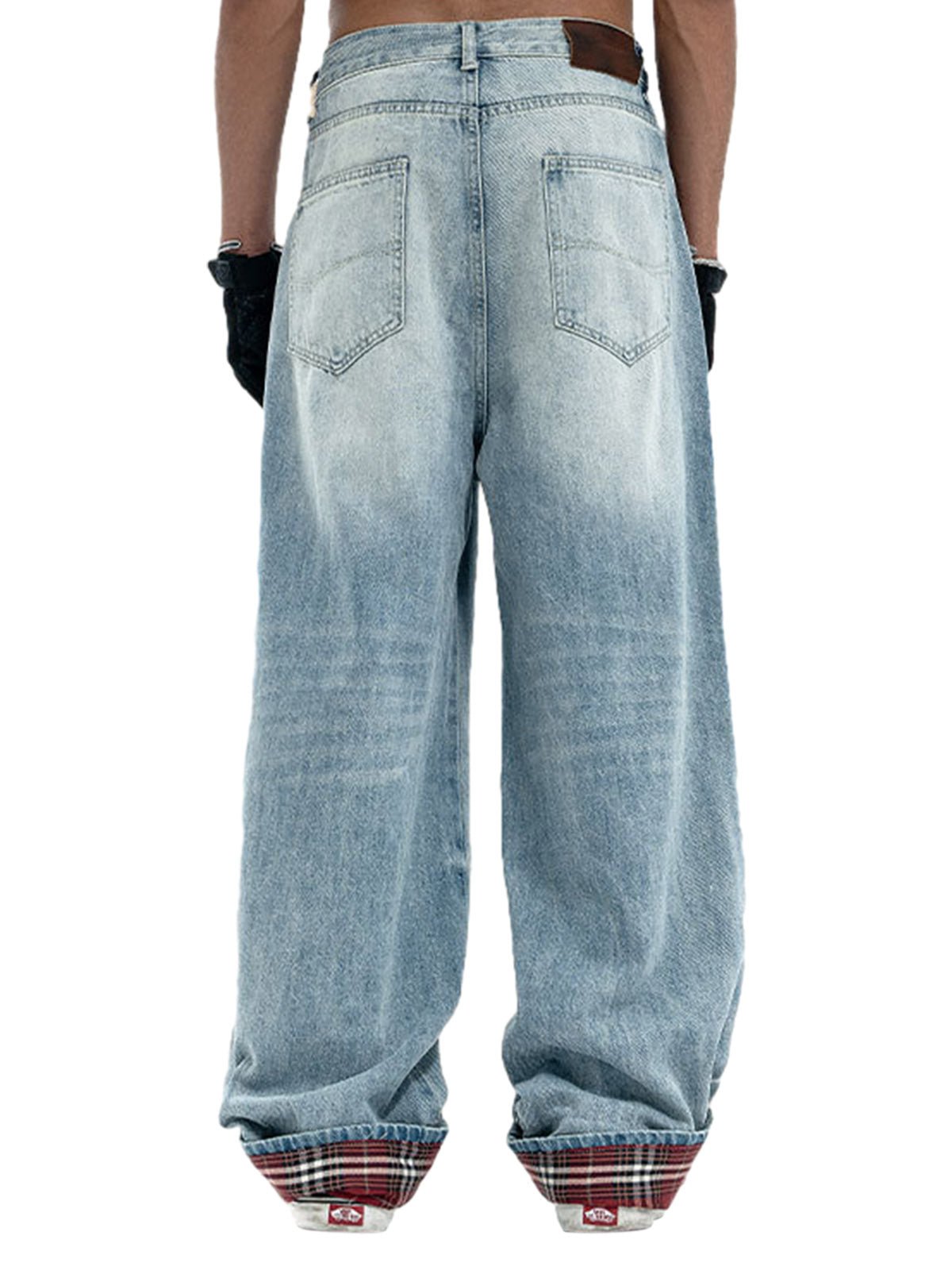 Plaid cuff jeans – on model, back | XoKool