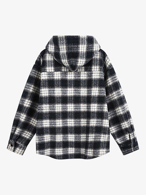 Vintage Black And White Plaid Angel Embroidered Hooded Shirt - thumbnail 2