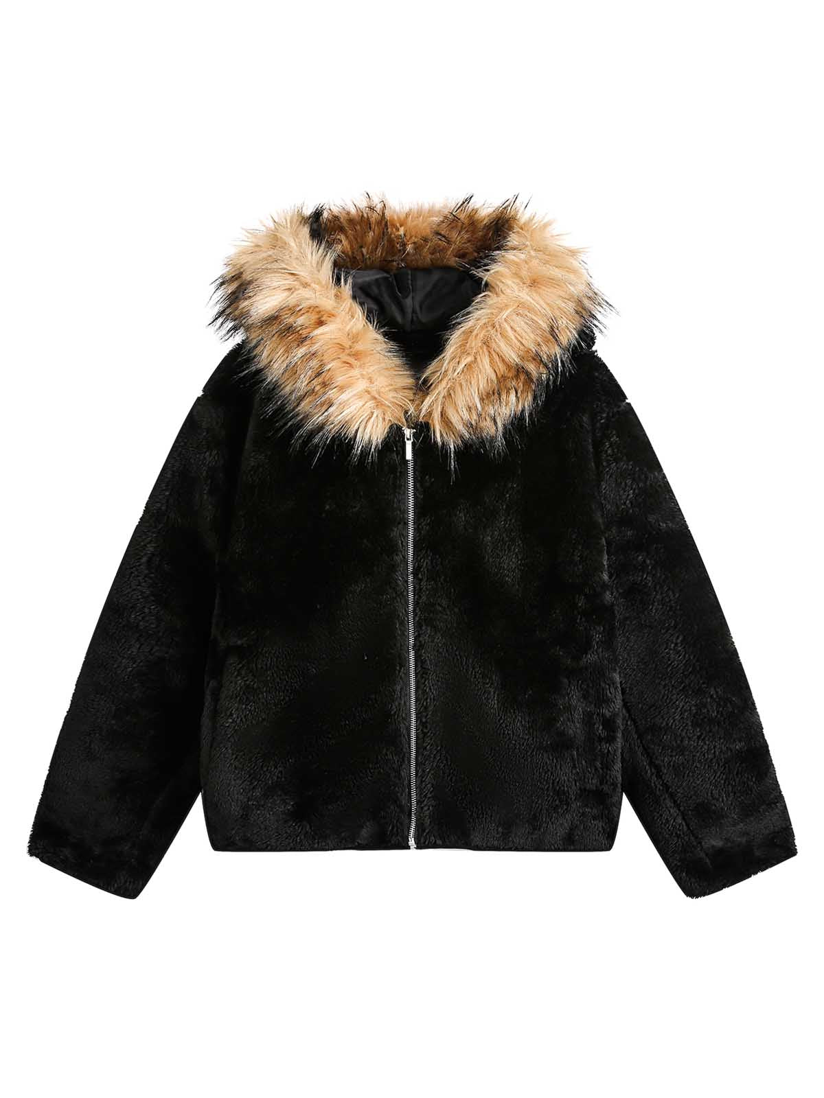 Fur Hooded Quilted Sherpa Jacket Casual Winter Outerwear - 10306