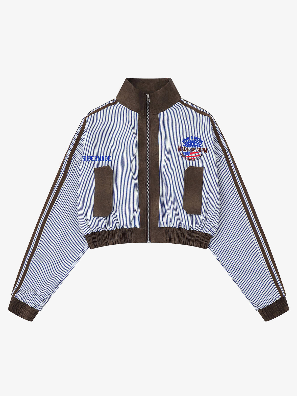 Retro Badge Embroidery Contrast Cropped Jacket