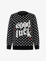 Retro Polka Dot Letter Jacquard Loose Knit Sweater