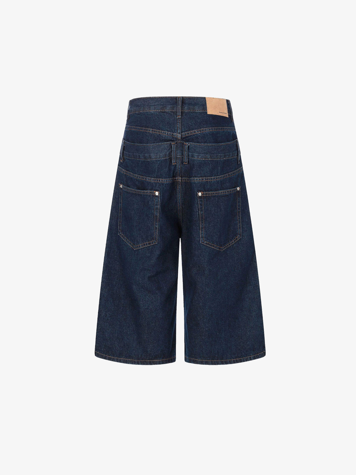 Dunkelblaue Jeansshorts mit doppeltem Bund – Rückseite flach | XoKool