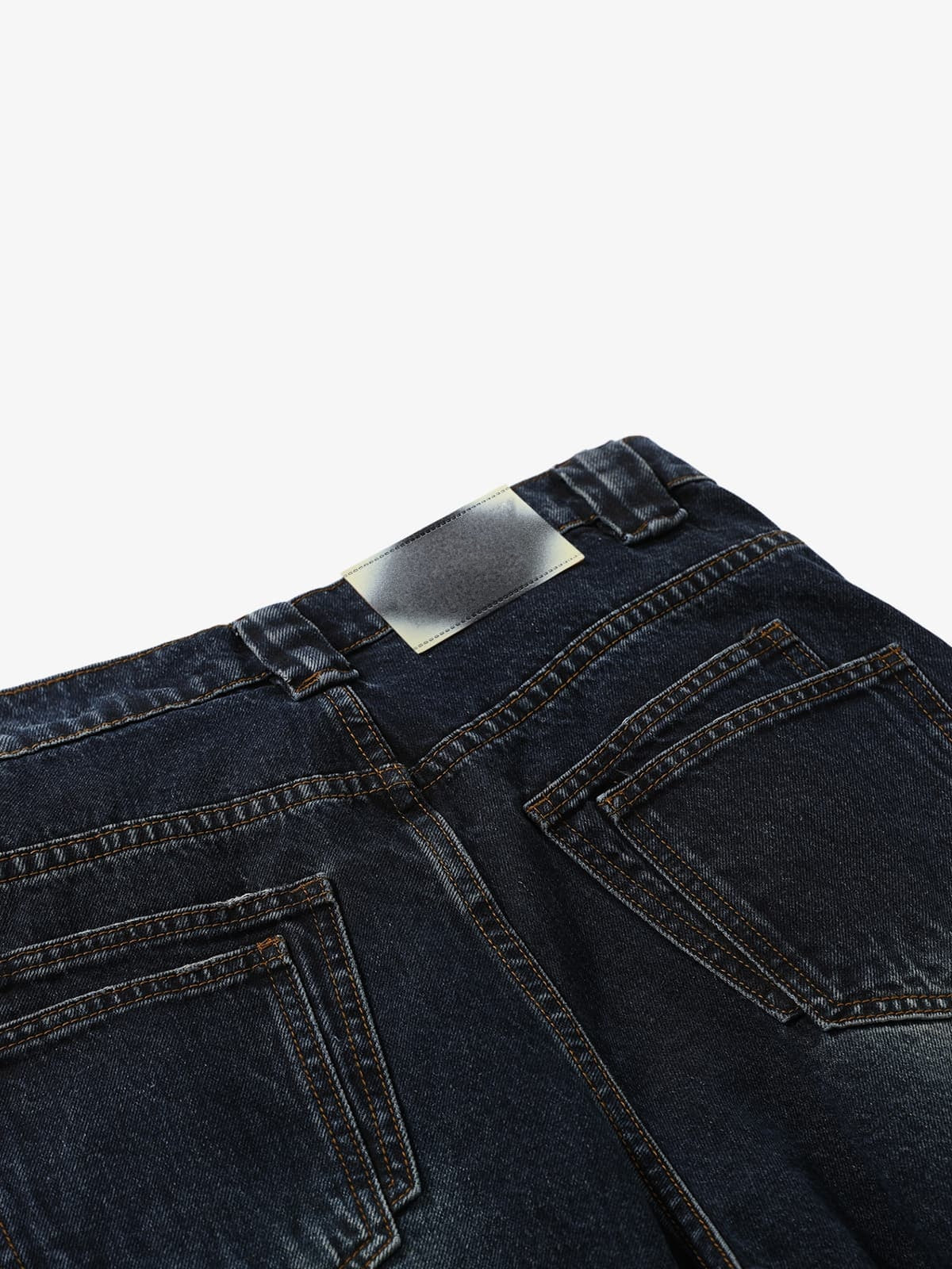Dark Indigo Barrel Jeans with Double Seams – back waistband close-up | XoKool