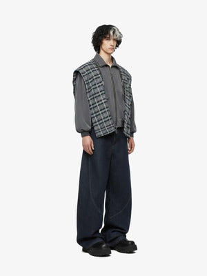 Dark Indigo Barrel Leg Jeans with Curved Seams – on model side | XoKool