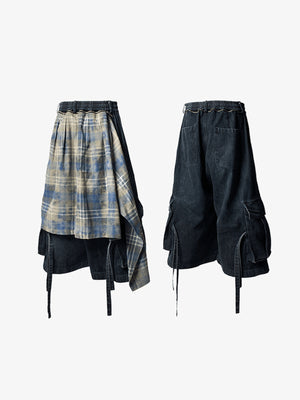 Jeans-Cargoshorts – Vorderseite mit Karo-Einsatz und Rückseite ohne | XoKool