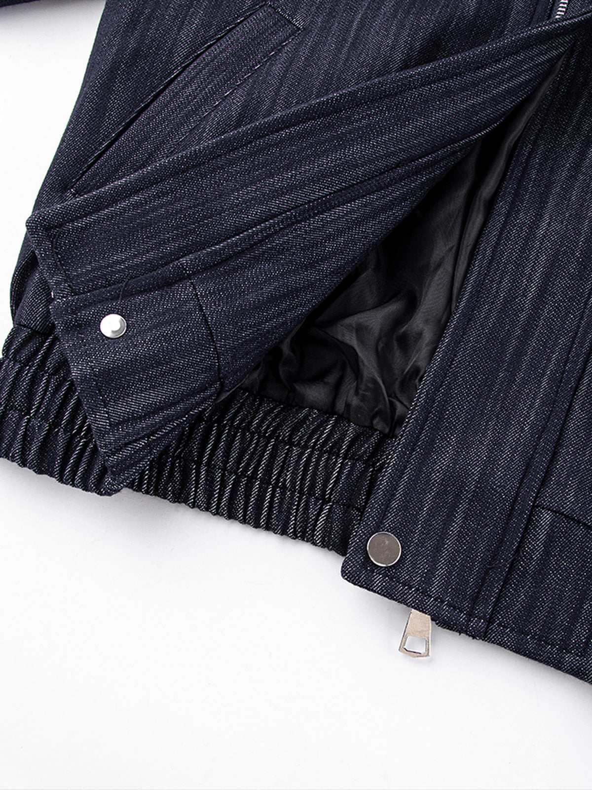 Indigo denim jacket – hem and lining close-up | XoKool