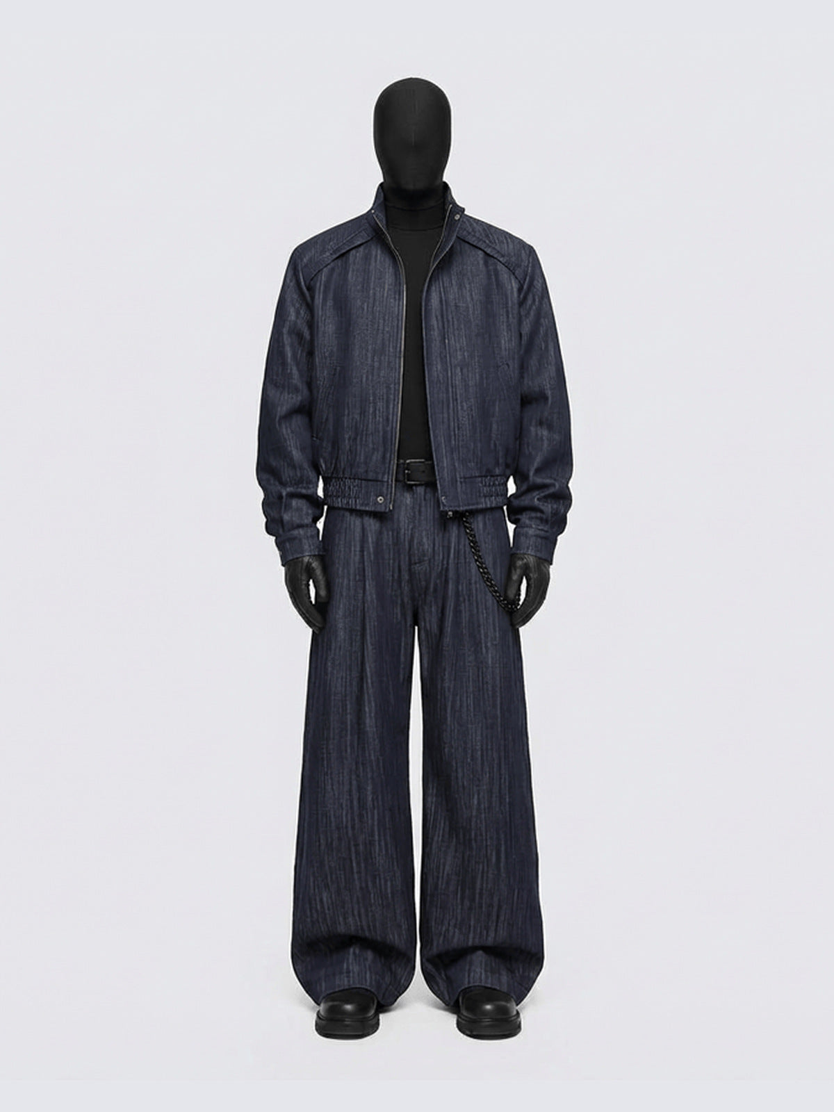 Dark Indigo Denim Harrington Jacket – on mannequin, full matching set | XoKool