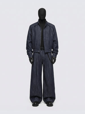 Dark Indigo Denim Harrington Jacket – on mannequin, full matching set | XoKool