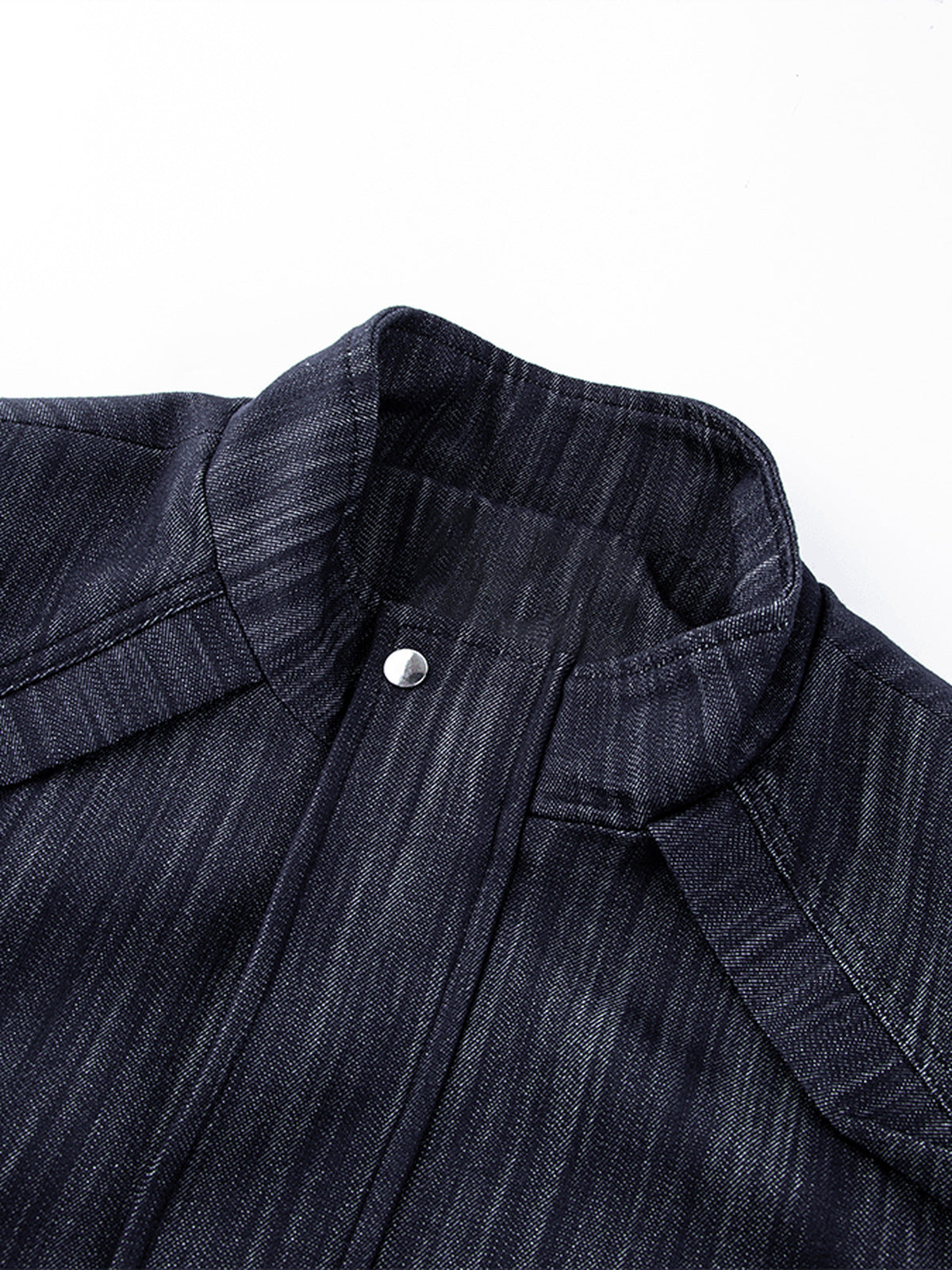 Dark Indigo Denim Harrington Jacket – stand collar close-up | XoKool