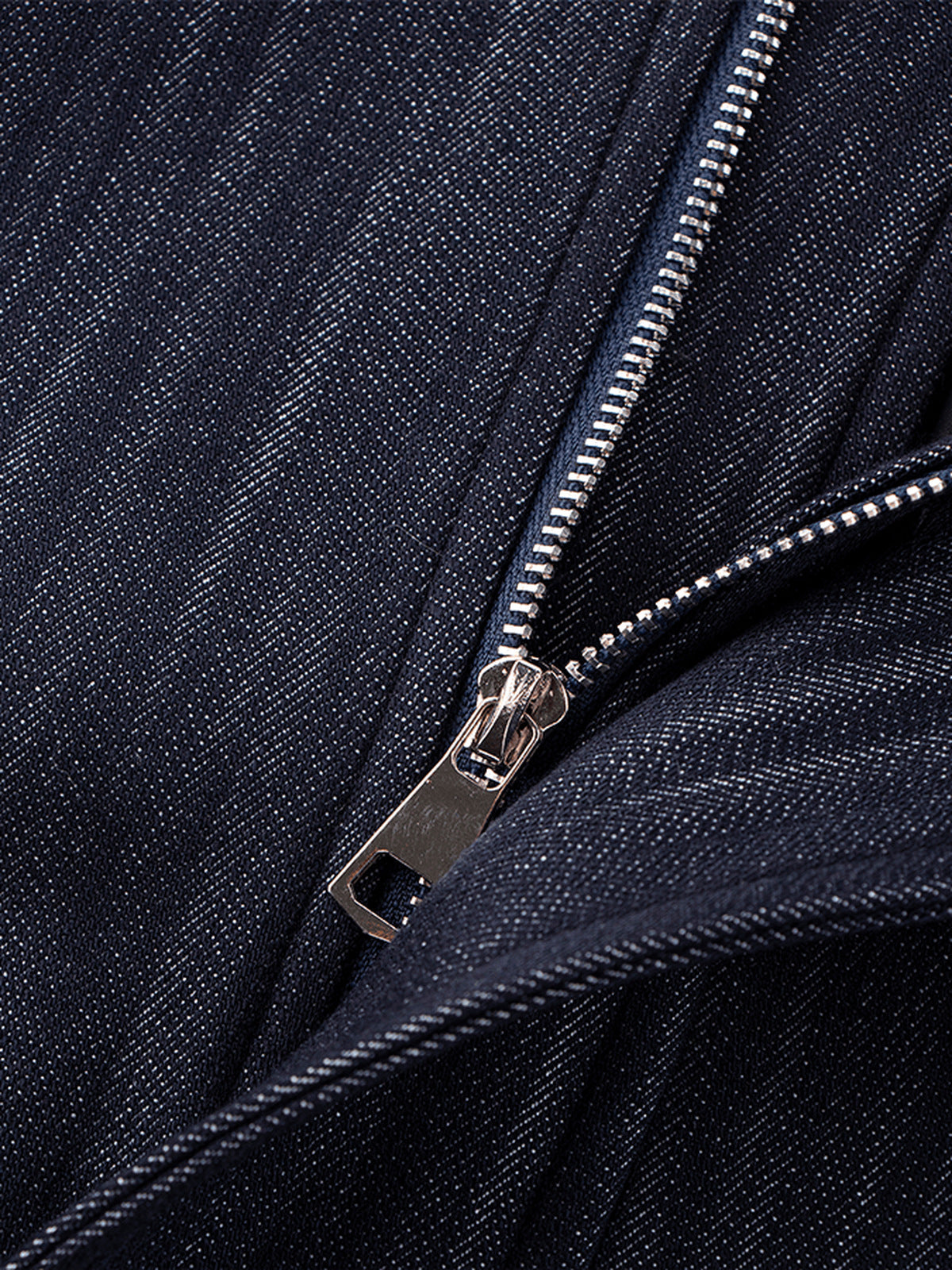 Indigo denim jacket – zipper close-up | XoKool